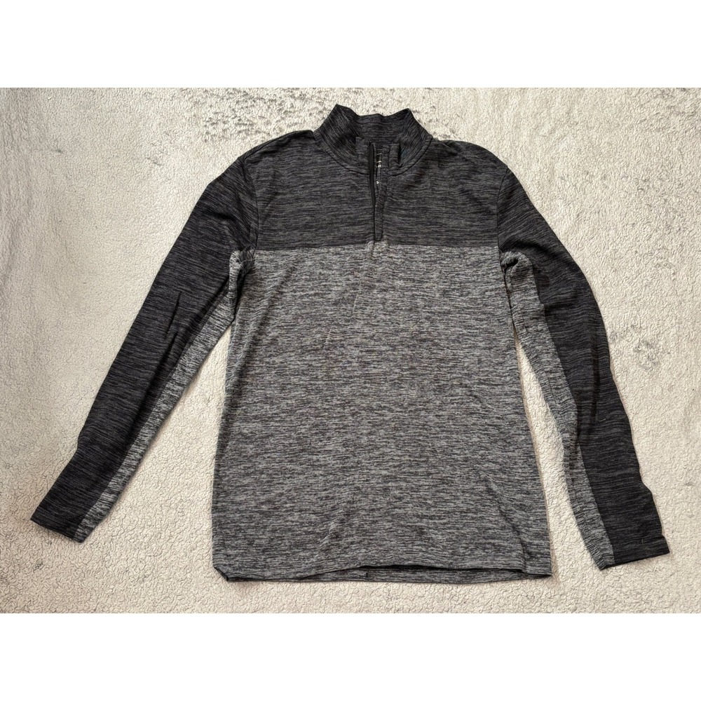 Marc Anthony Mens Slim Fit Quarter Zip Pullover Space Dye Grey Black Small